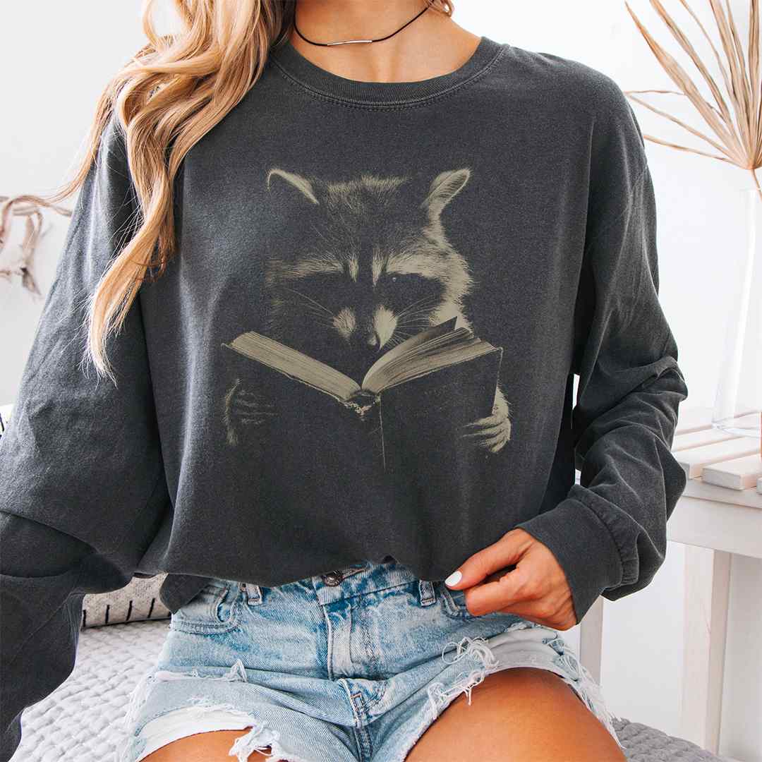 Raccoon Reading Long Sleeve Shirt