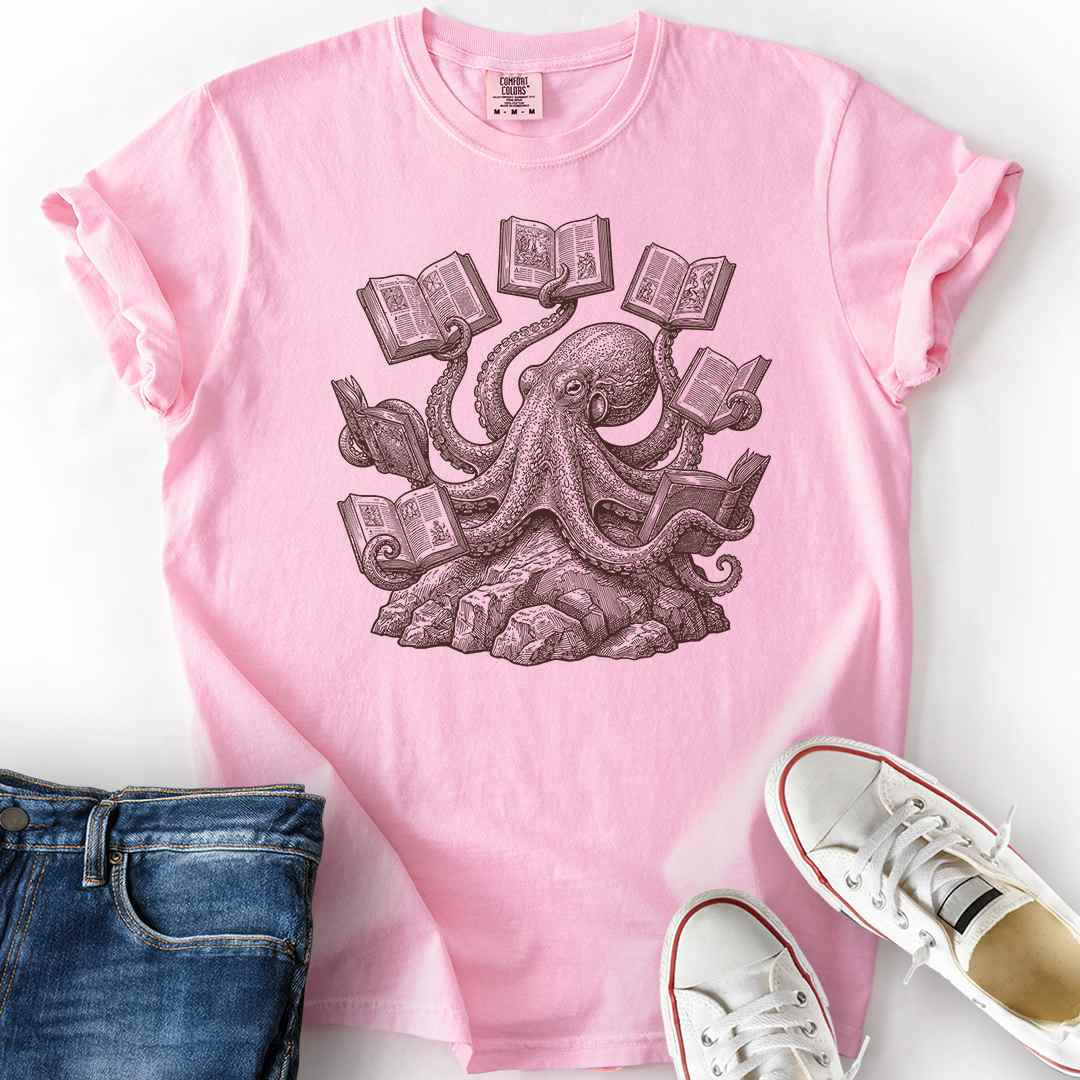 Octopus Reading Graphic T-Shirt
