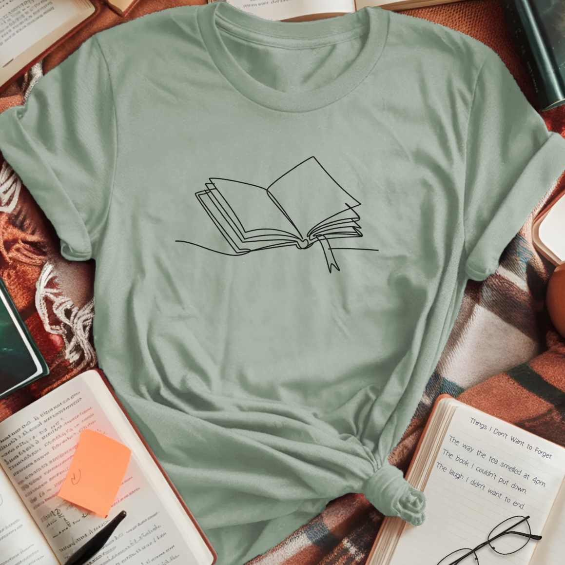 Minimalist Book Line Drawing T-Shirt
