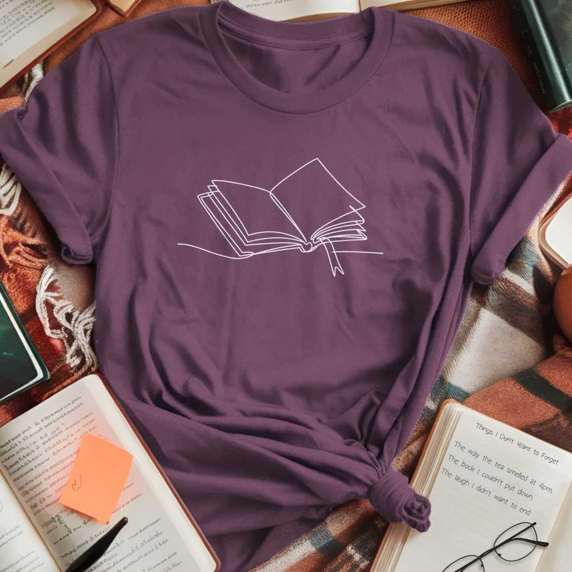 Minimalist Book Line Drawing T-Shirt