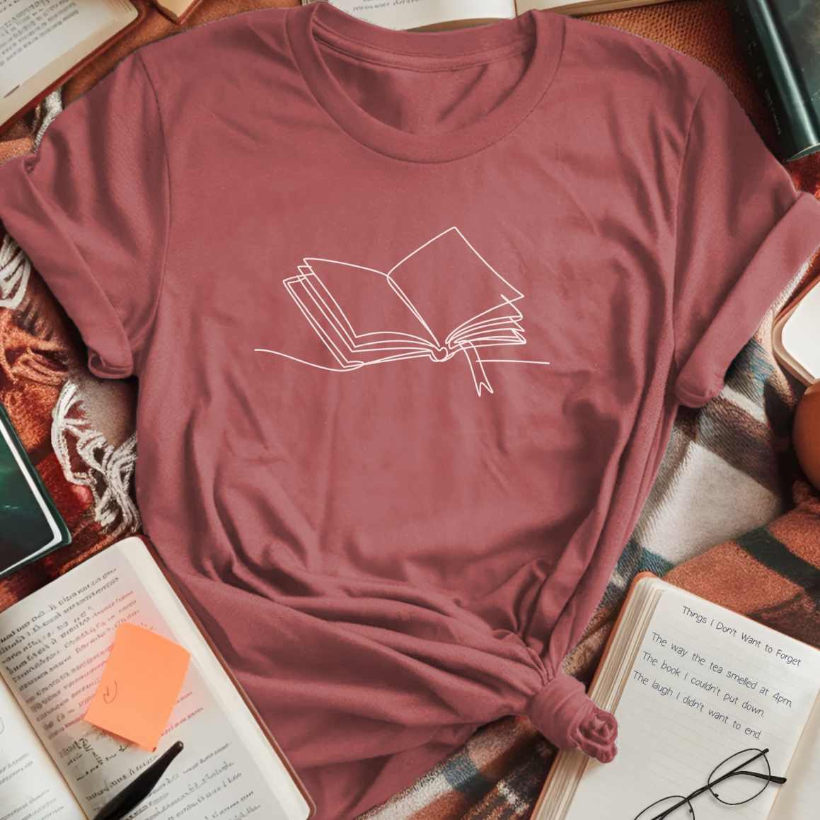 Minimalist Book Line Drawing T-Shirt