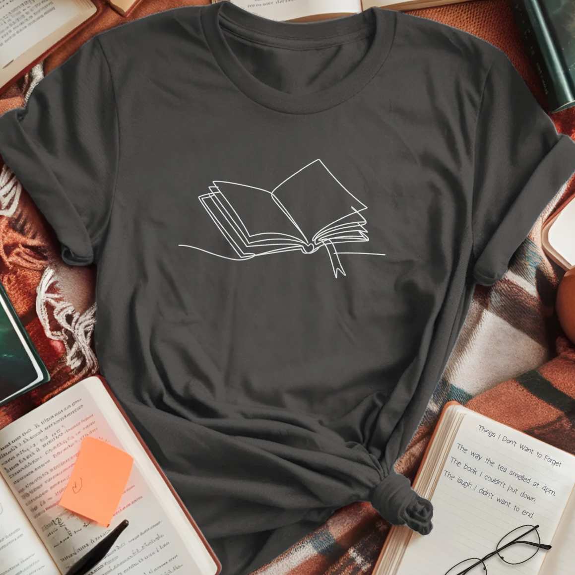 Minimalist Book Line Drawing T-Shirt