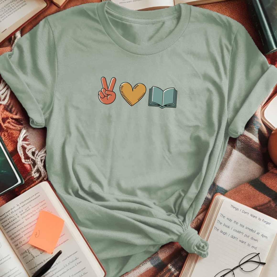 Peace Love Book T-Shirt