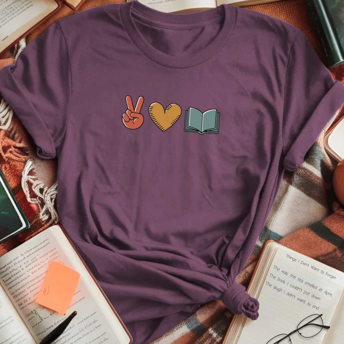 Peace Love Book T-Shirt