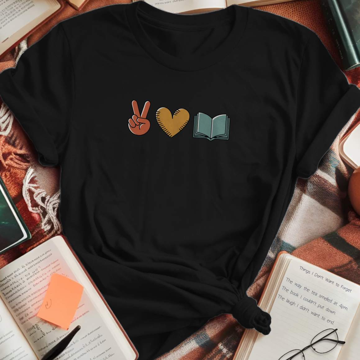 Peace Love Book T-Shirt