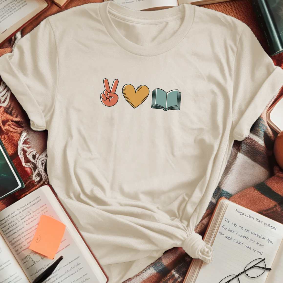 Peace Love Book T-Shirt