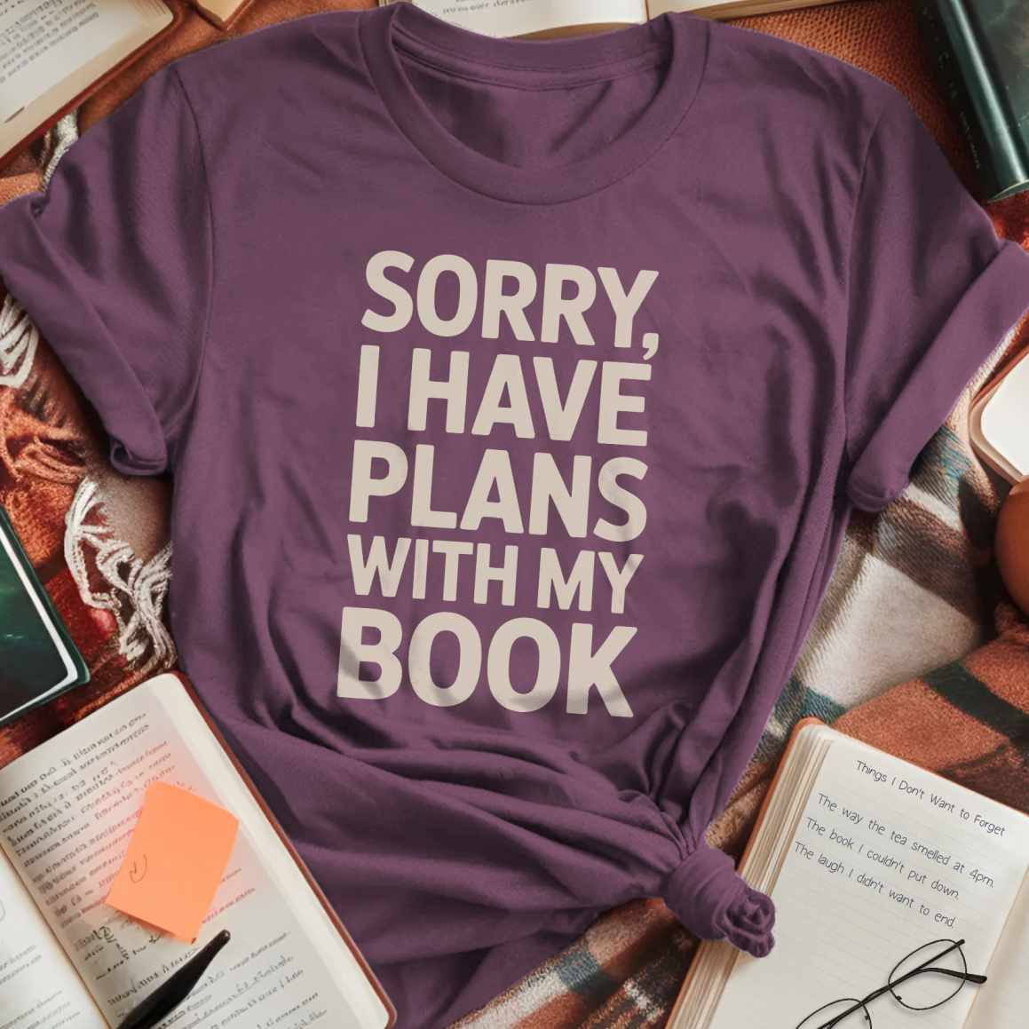 Sorry Plans With Book T-Shirt