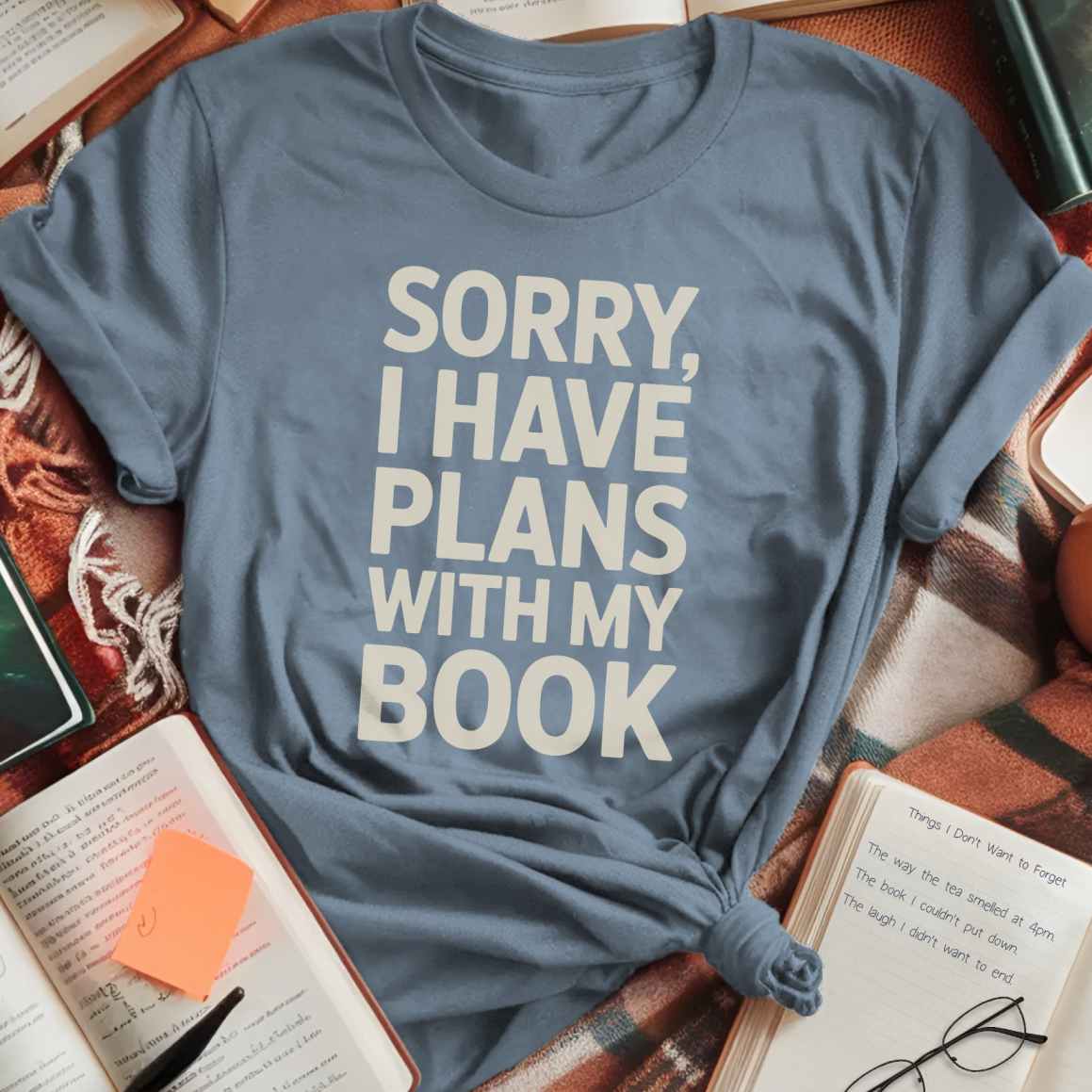 Sorry Plans With Book T-Shirt
