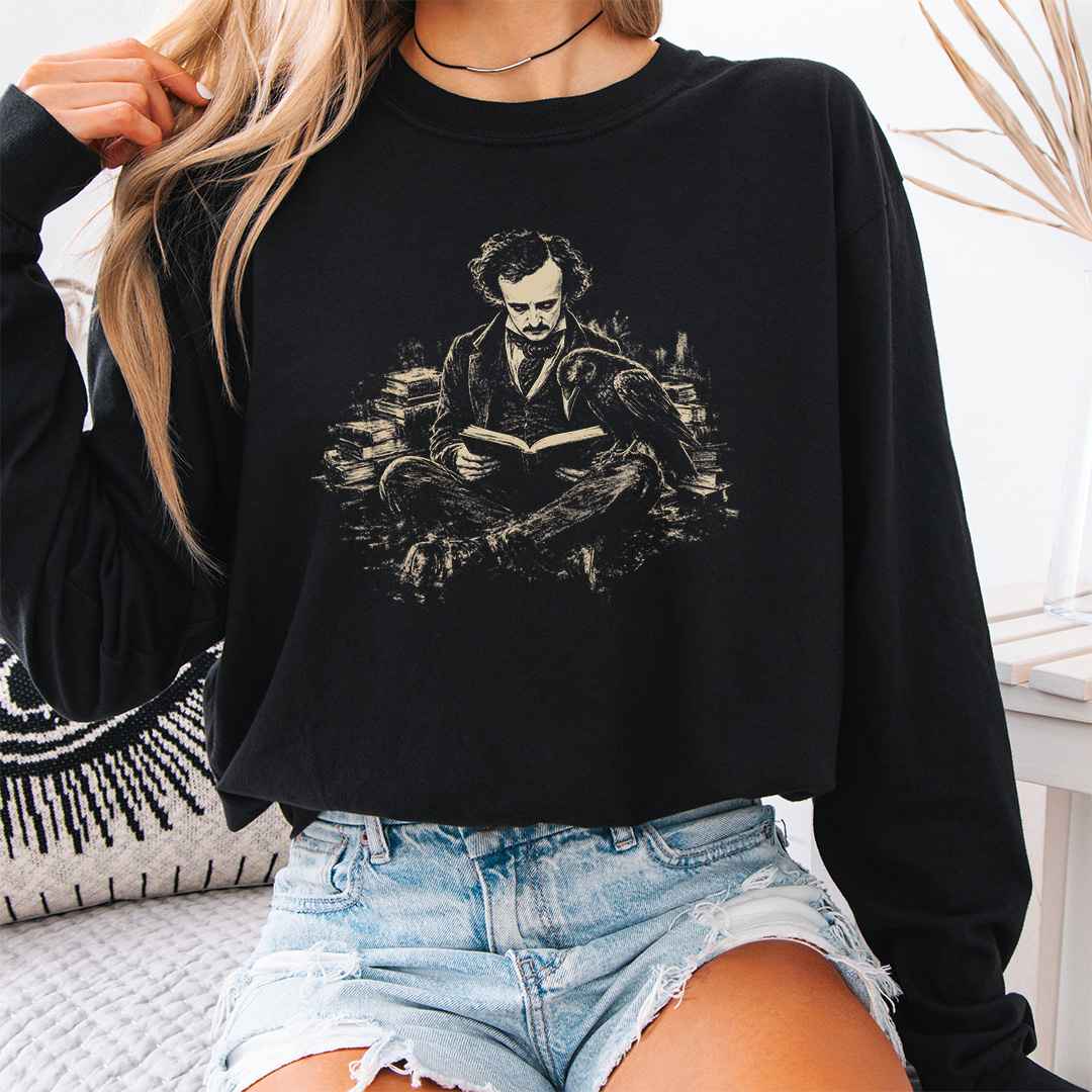 Poe Reading Raven Long Sleeve Shirt