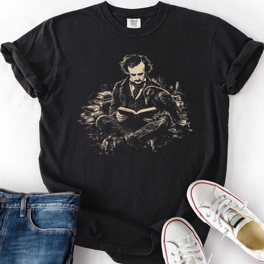 Poe Reading To Raven T-Shirt
