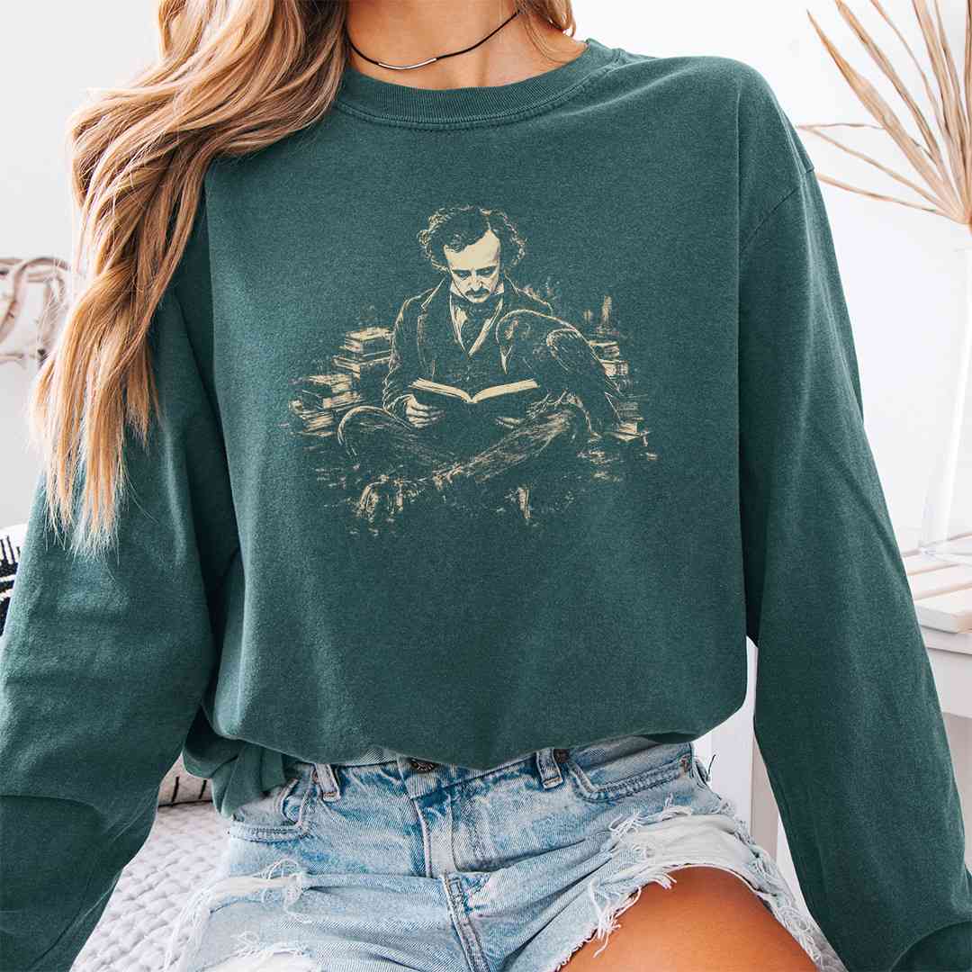 Poe Reading Raven Long Sleeve Shirt