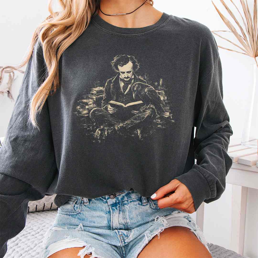 Poe Reading Raven Long Sleeve Shirt