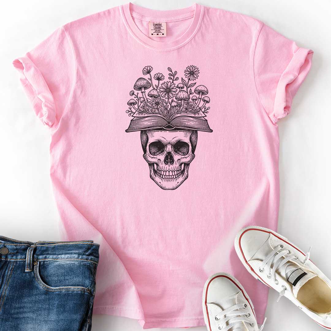 Skull Book Flowers T-Shirt