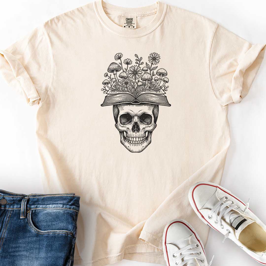 Skull Book Flowers T-Shirt