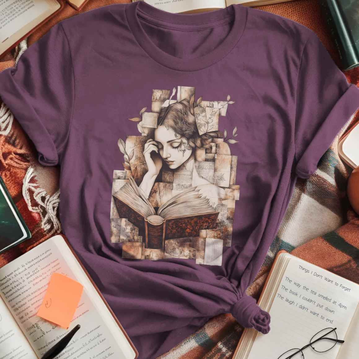 Surreal Portrait with Floating Pages T-Shirt
