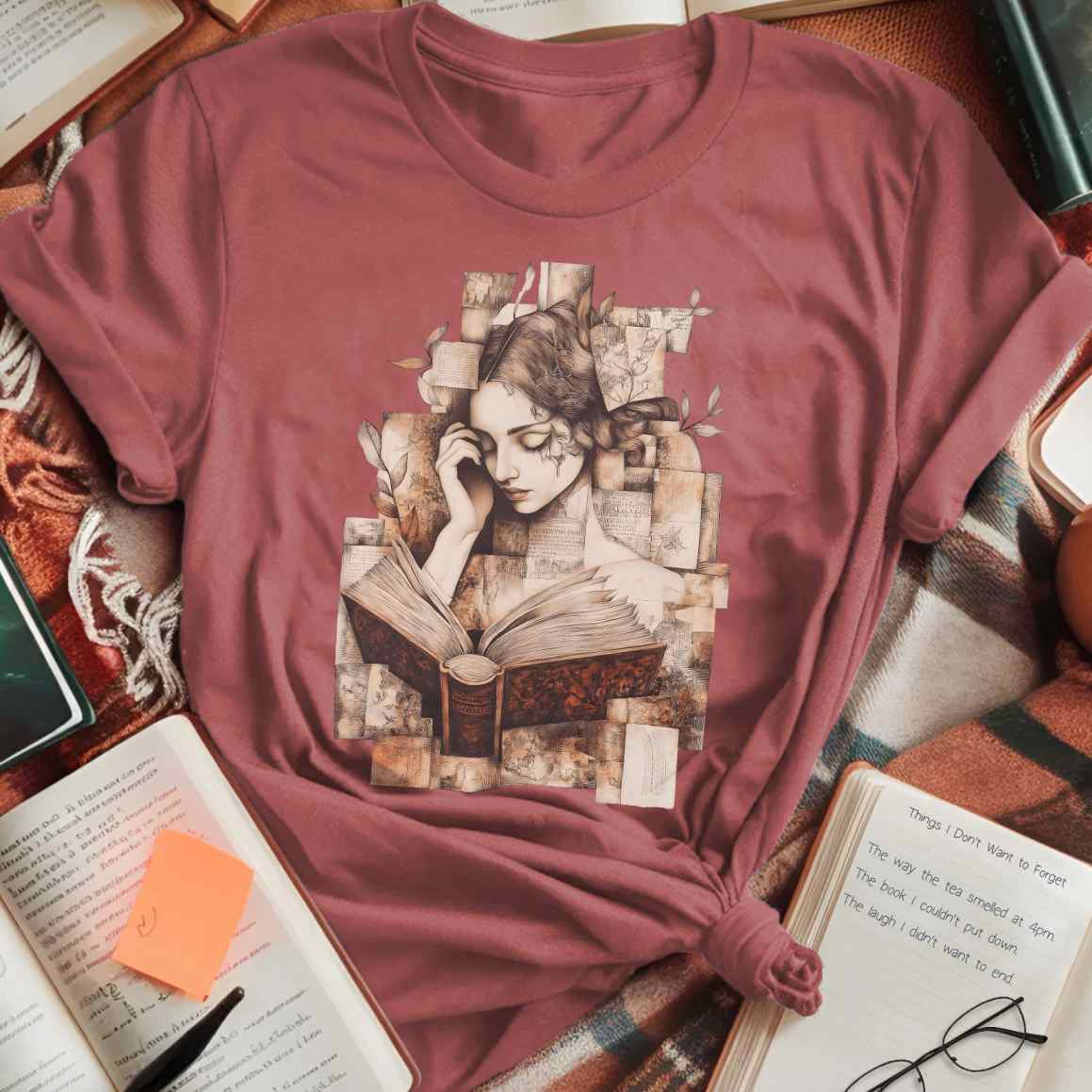 Surreal Portrait with Floating Pages T-Shirt