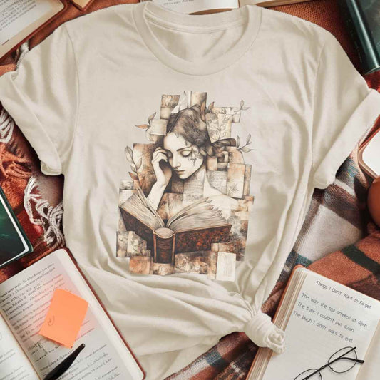 Surreal Portrait with Floating Pages T-Shirt