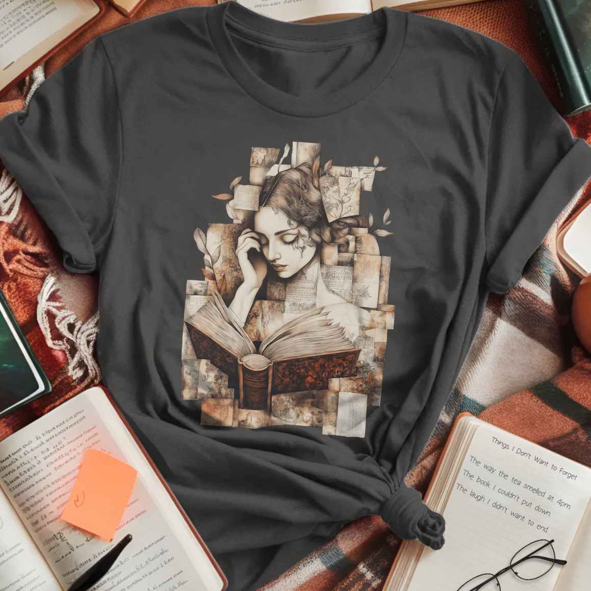 Surreal Portrait with Floating Pages T-Shirt