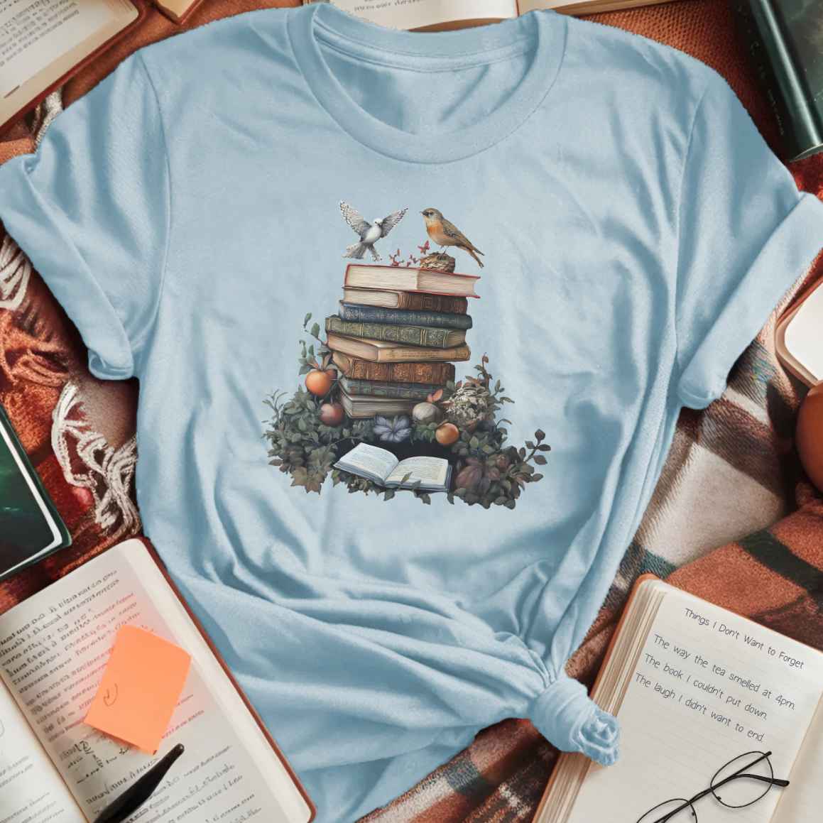 Vintage Books and Birds Still Life T-Shirt