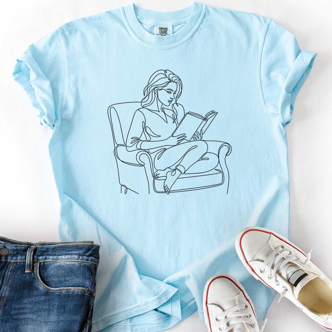 Woman Reading Line Art T-Shirt